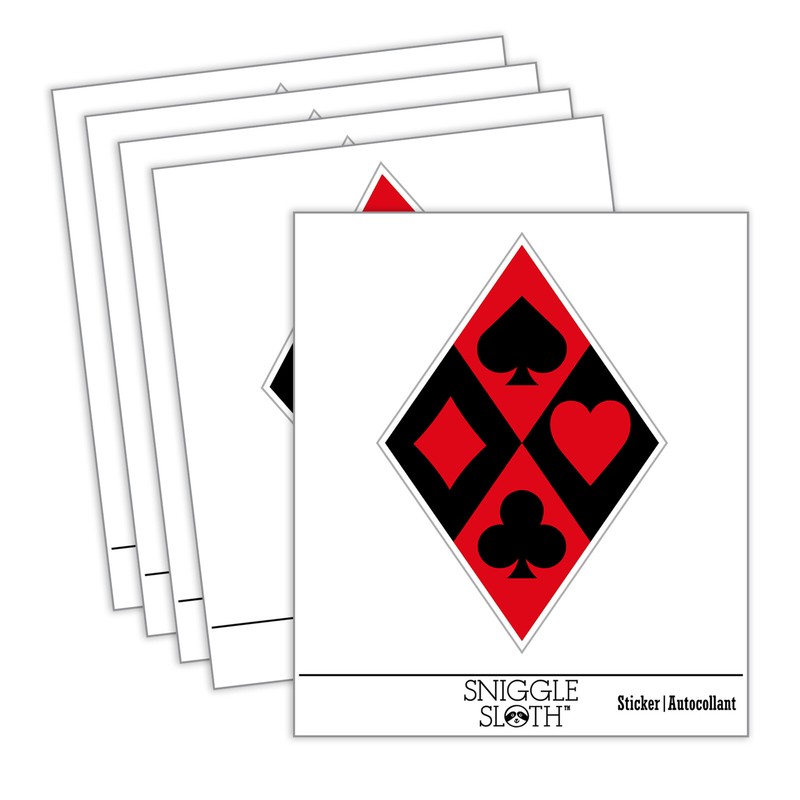 Harlequin Suits Diamonds Hearts Spades Clubs Laptop Water Bottle Sticker 5 Pack