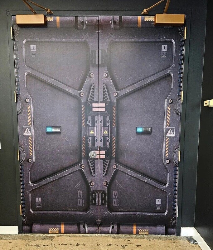 Futuristic Double Door Wrap, Laminated Mural, Cover, Self-adhesive. Set of 2 pcs