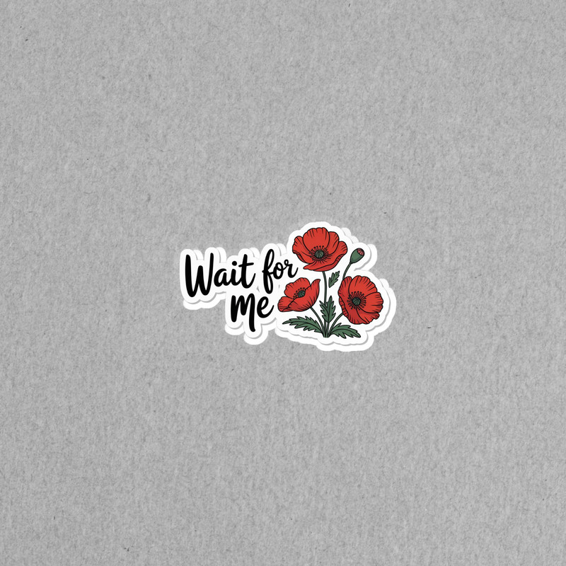 Romantic Red Poppy Wait for Me Decorative Vinyl Sticker #6195