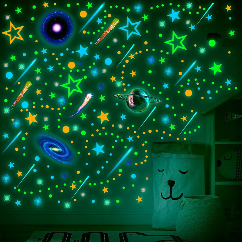 495 Pcs Glow in the Dark Moons and Stars Wall Decals for Ceiling,Glowing Planets gallery