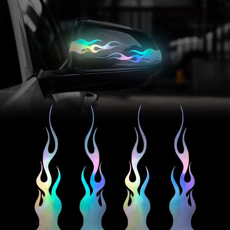 TOMALL 4 Pcs 5.7” Flame Reflective Sticker for Car Vinyl Racing Sports Flame…