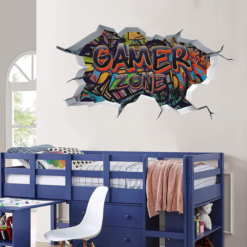 3D Game Wall Decals,Gaming Wall Stickers for Boys Room Gamer Zone Sticker Video gallery