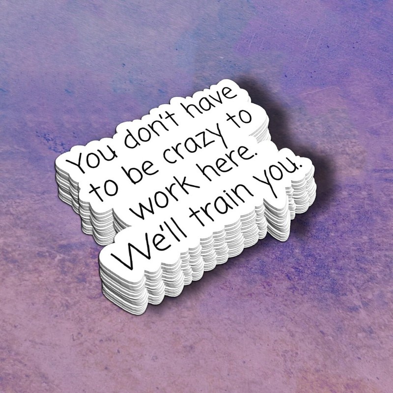 Funny Vinyl HR Sticker: You Don't Have to Be Crazy to Work Here, We'll Train You gallery