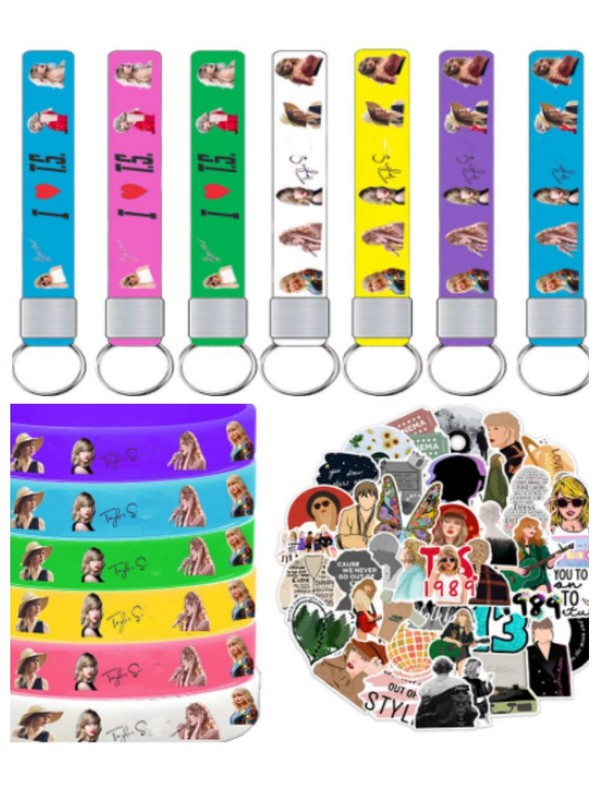 Taylor Swift 1 Pack Stickers, 10 Brackets, 10 Keychains Party Favors, Music