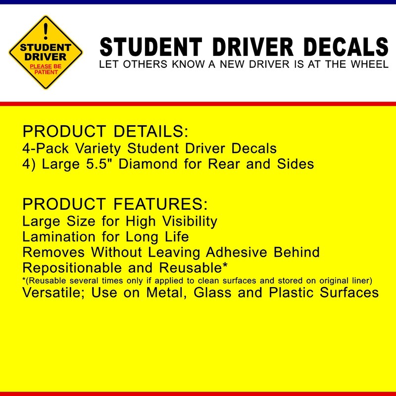 STUDENT DRIVER 4-pack Laminated Removable Diamond Shape High Quality Decals gallery