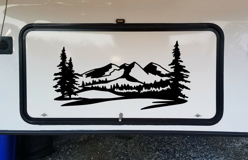 Mountains Forest Scene Vinyl Decal V2 Camper RV Travel Trailer Graphics Sticker
