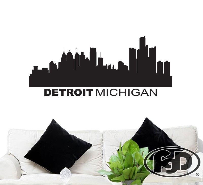 FGD Detroit Michigan City Skyline Vinyl Wall Decal 20″ x 48″