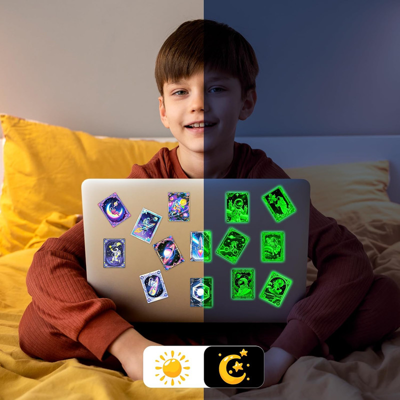 Holographic Space Water Bottle Stickers for Kids, 55 Pcs Glow in the Dark Astron gallery