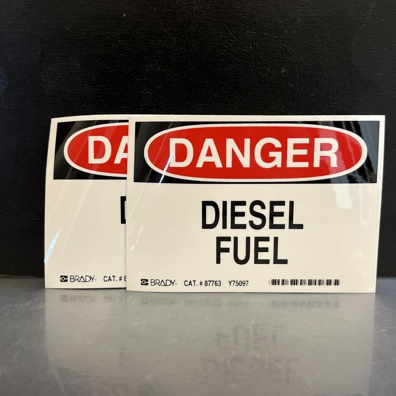 (2) Brady Danger Diesel Fuel Decal Label Polyester Sticker 3.5 x 5 Safety 87763