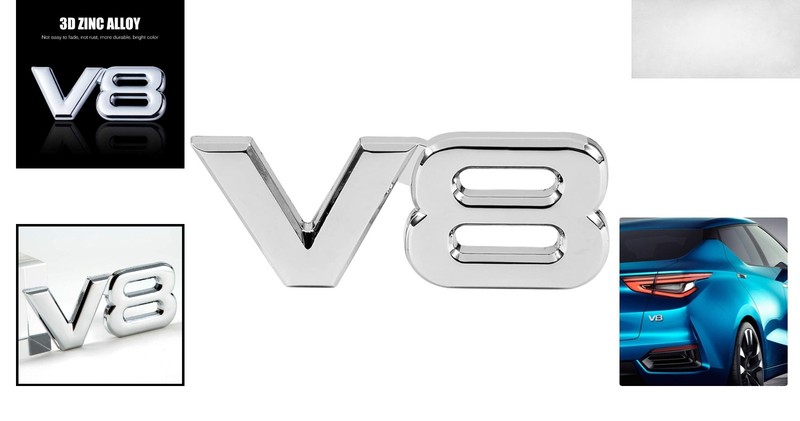 Sleek 3D Silver V8 Badge Sticker for Universal Cars & Trucks - Easy Apply gallery