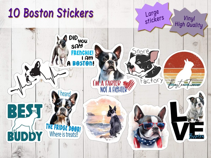 Boston Terrier Stickers, Ten Vinyl Stickers Supporting Boston Terrier, Great Bos gallery