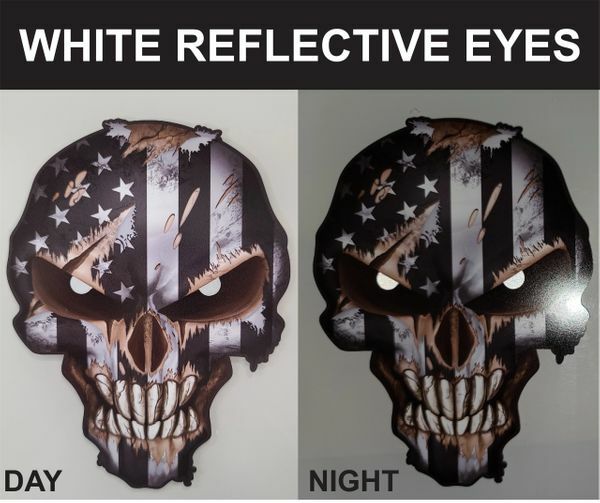 LARGE SKULL REFLECTIVE EYES AMERICAN FLAG STICKER DECAL CAR TRUCK WINDOW BUMPER
