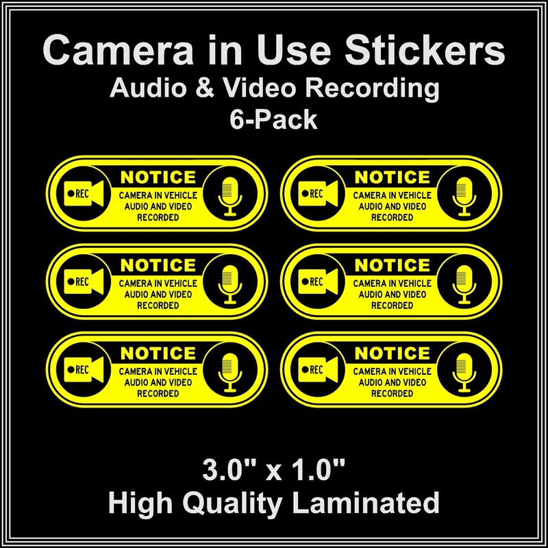 Camera in Car Recording Video 6-Pack Decals Yellow & Black 3.0" x 1.0" for Uber gallery