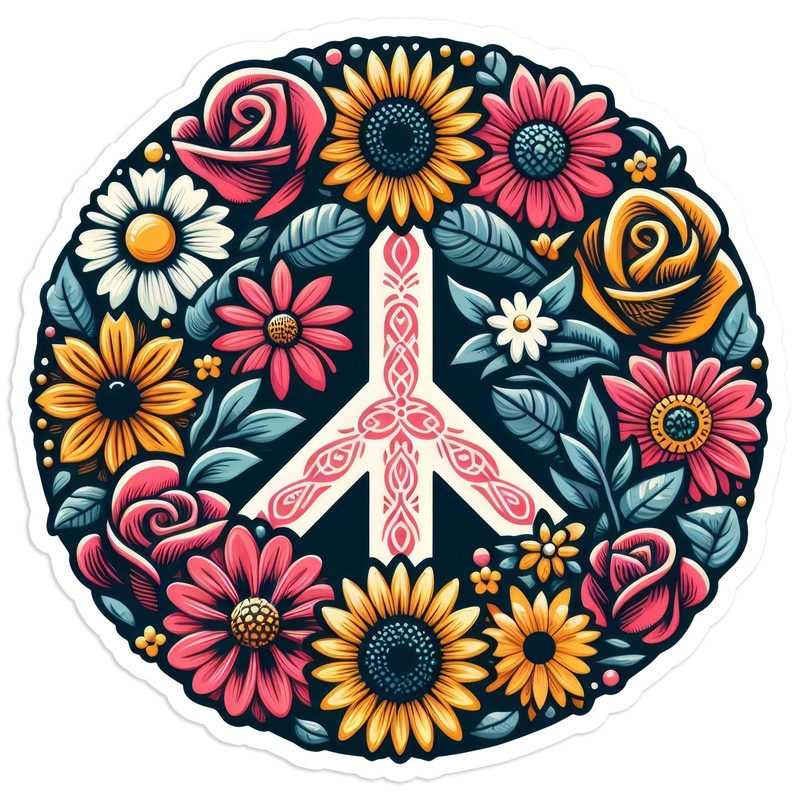 Flower Peace Symbol – Vinyl Decal Sticker – Car Window Laptop – #1344