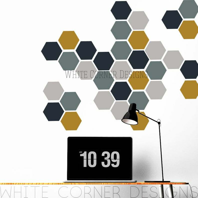 Honeycomb Wall Decals, Geometric Wall Decals, Gold Vinyl Decals, Honeycomb ga46a