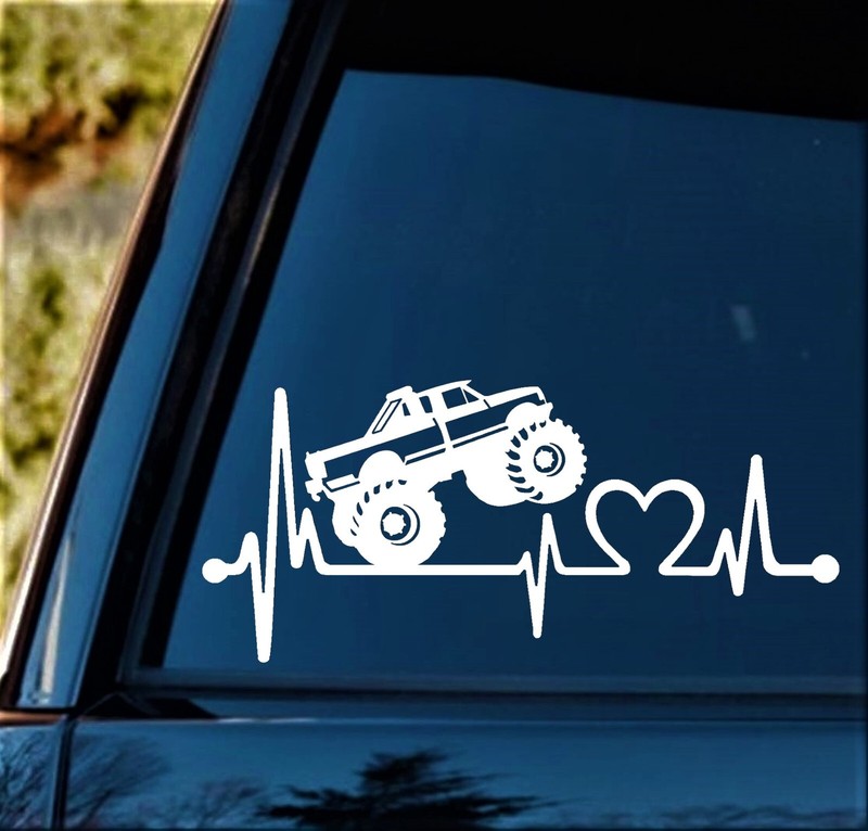 Monster Truck Heartbeat Decal Lifeline Window Sticker 4X4 8 Lug BGK1106 gallery