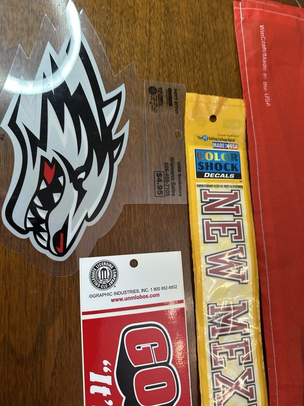 New Mexico Lobos NCAA Stickers & Used Banner Lot- Please Read See Photos! LOBOS! gallery