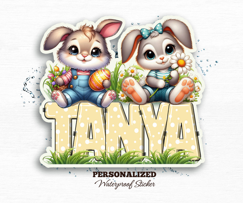 Personalized Bunny Name Sticker, Easter Rabbit Vinyl Decal, Cute Girls Gift Idea