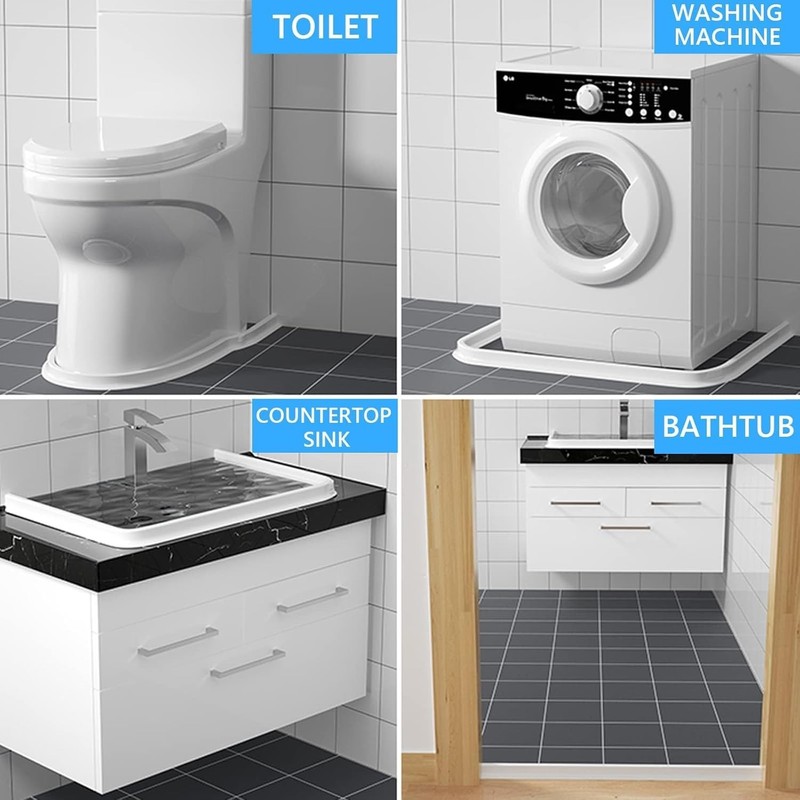 67 Inch Collapsible Shower Threshold Water Dam, Silicone Shower Water Stopper Ba gallery