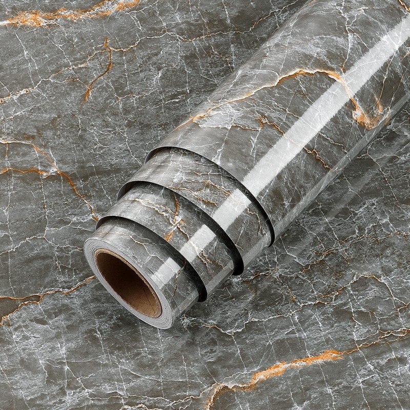 160 x 24 Inch Dark Grey Marble Paper Peel and Stick Countertops Waterproof Ma…