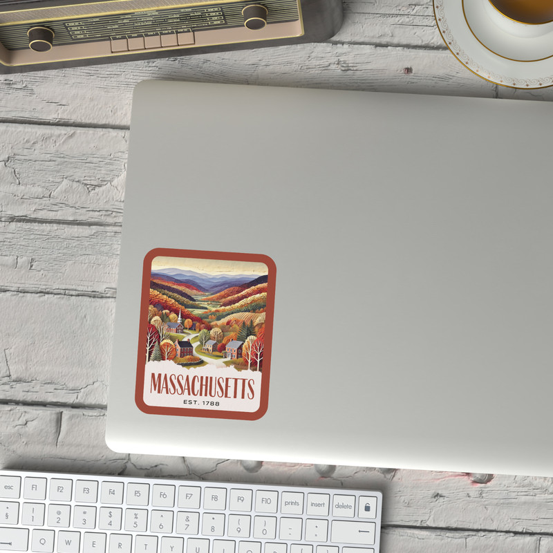 Massachusetts State Sticker, Paper Collage Look, Berkshire Village Vinyl Decal gallery