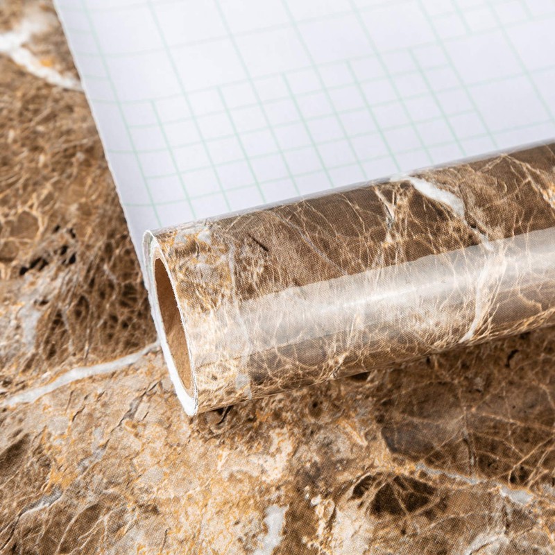 Extra Wide Glossy Brown Marble Contact Paper Peel and Stick Granite Wallpaper…