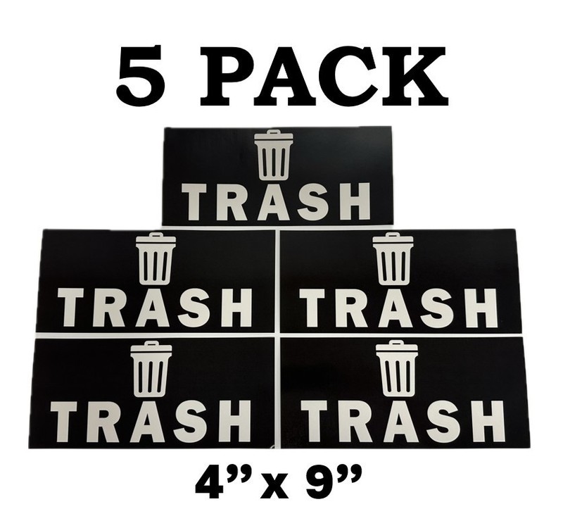 5 PACK! Trash Can Stickers, Set of Large 4″ x 9″ Labels for Waste Container Bins