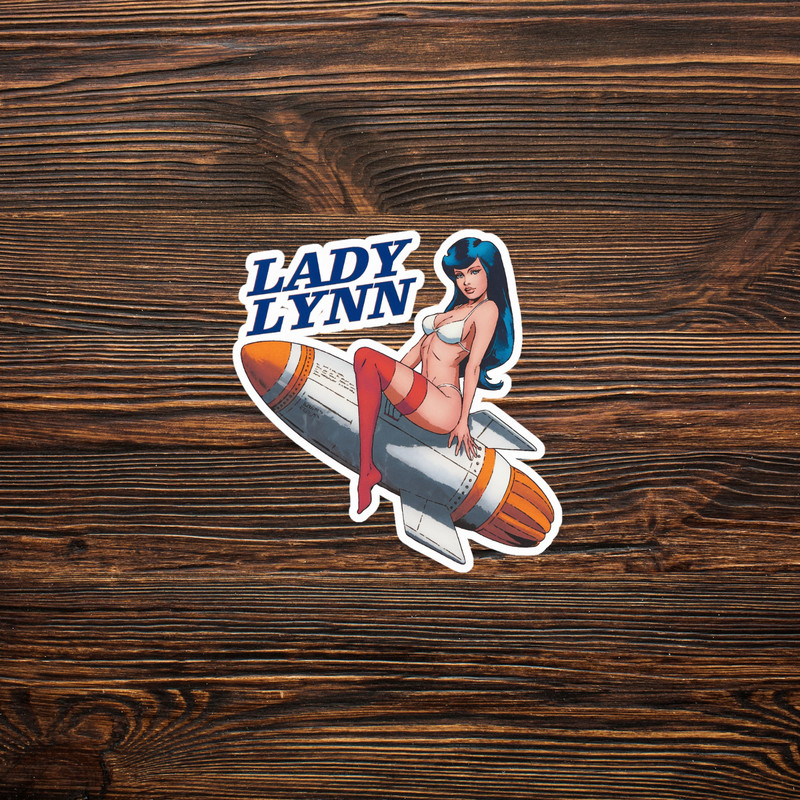 Lady Lynn Pinup Girl on Rocket Ship – Sexy Sci-Fi Space Travel Vinyl Sticker #19