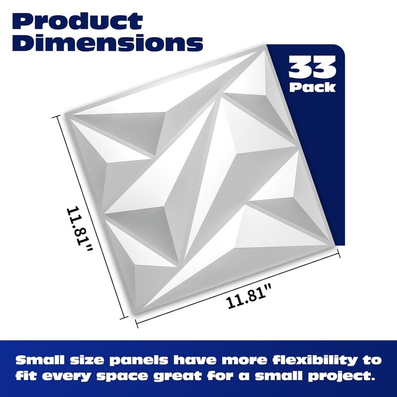 PVC 3D Wall Panels - 33 Pack Stylish Diamond Design for Indoor Use gallery