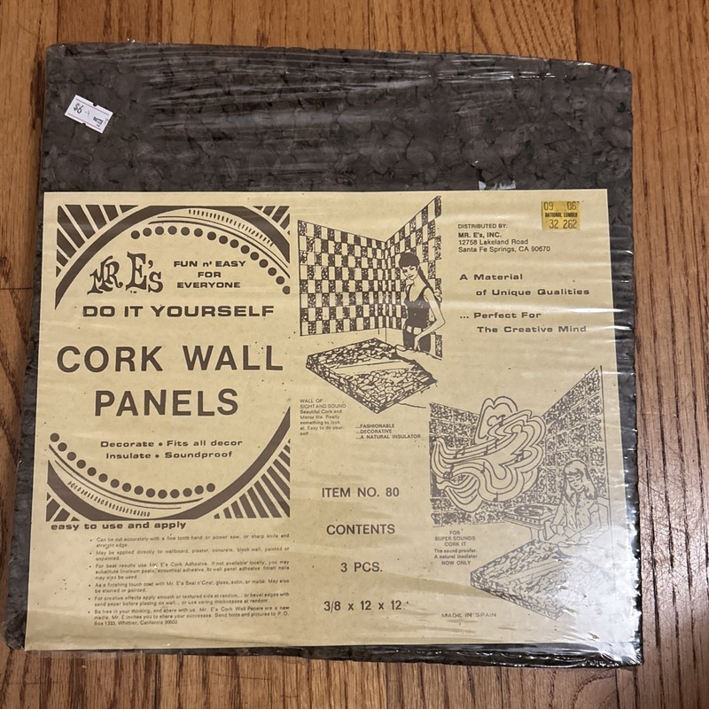 Mr E’s Diy Cork Wall Panels Groovy Decor Sound Proofing 3/8x12x12 VTG Original