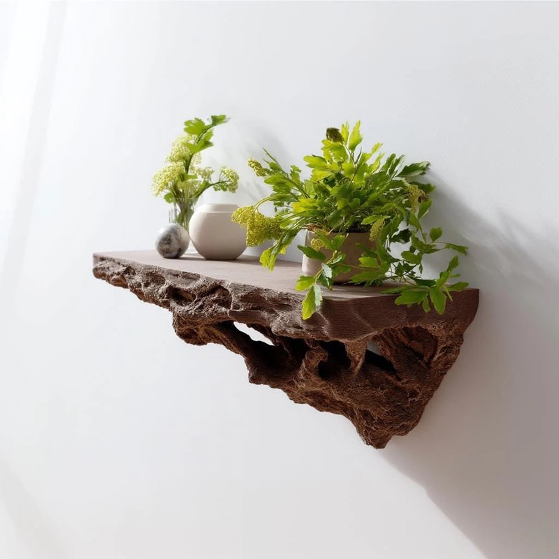 Root Inspired Floating Shelf | 3D Printed Wall Shelf Brown | Organic Wall Ledge gallery