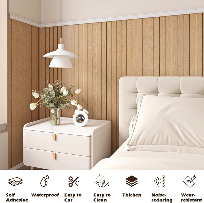 Honey Wood 3D Wall Panels Self Adhesive 23.6"X 196.8" PVC Stick on Wood Panels gallery