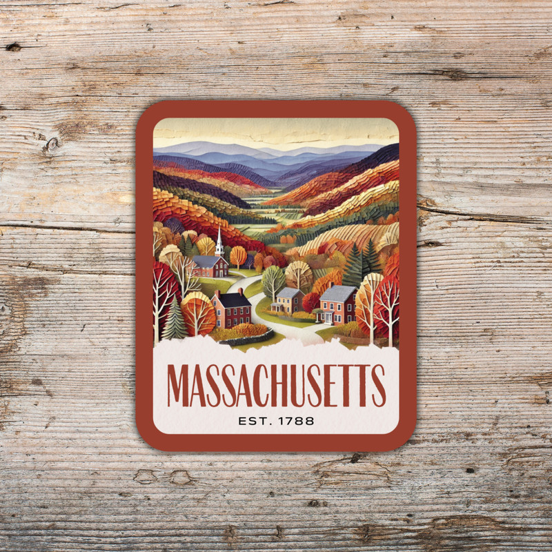 Massachusetts State Sticker, Paper Collage Look, Berkshire Village Vinyl Decal