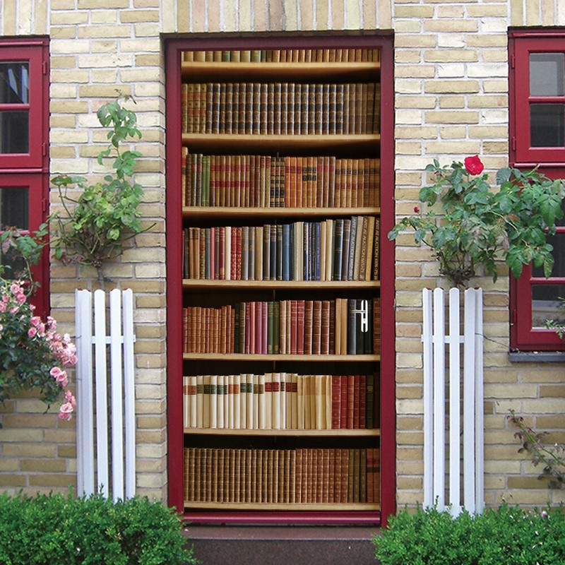 Self Adhesive Bookshelf Cartoon Door Sticker Wall Murals Waterproof Wallpaper gallery