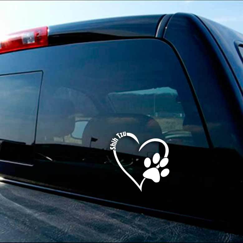 Shih Tzu Dog Love Decal Paw Heart Sticker Car Laptop Puppy Animal Rescue gallery
