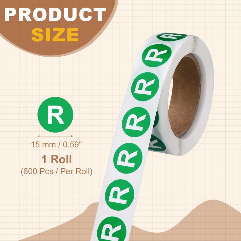0.6" Letter Stickers, 600Pcs Alphabet Stickers Letter R for Office, Green gallery