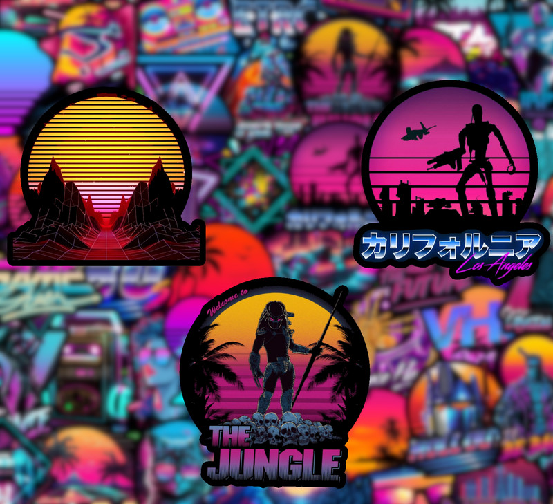 25/50 Piece Retrowave Sticker Pack - Matte Vinyl - Synthwave Retro Vaporwave 80s gallery