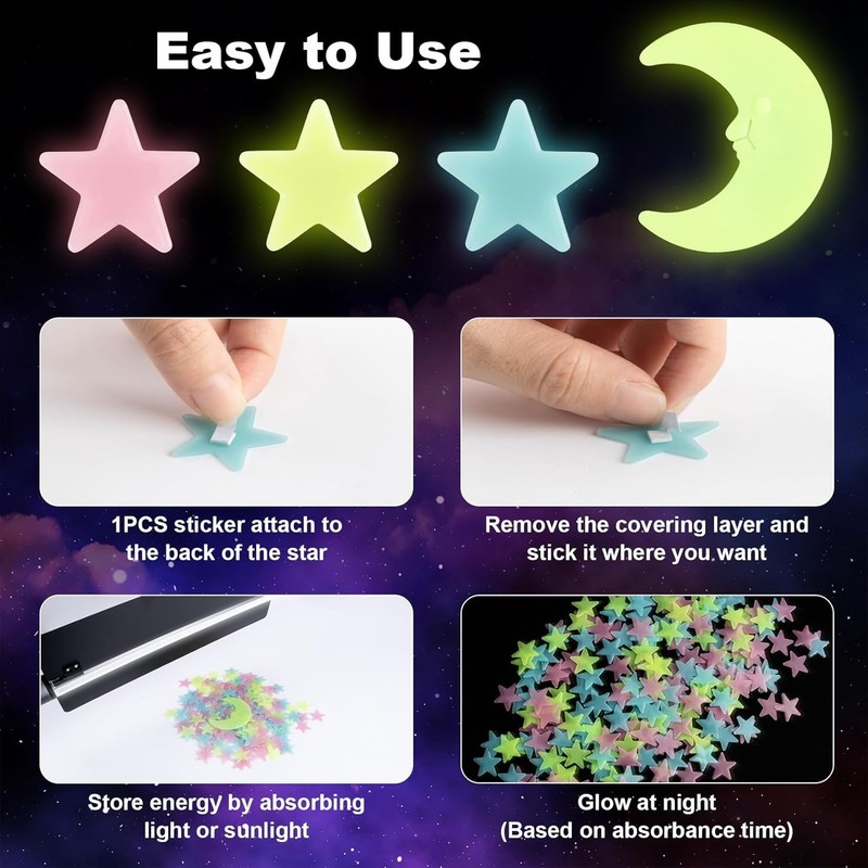 MAQIHAN 200 Glow in The Dark Stars for Ceiling - Glowing and Mix Color gallery