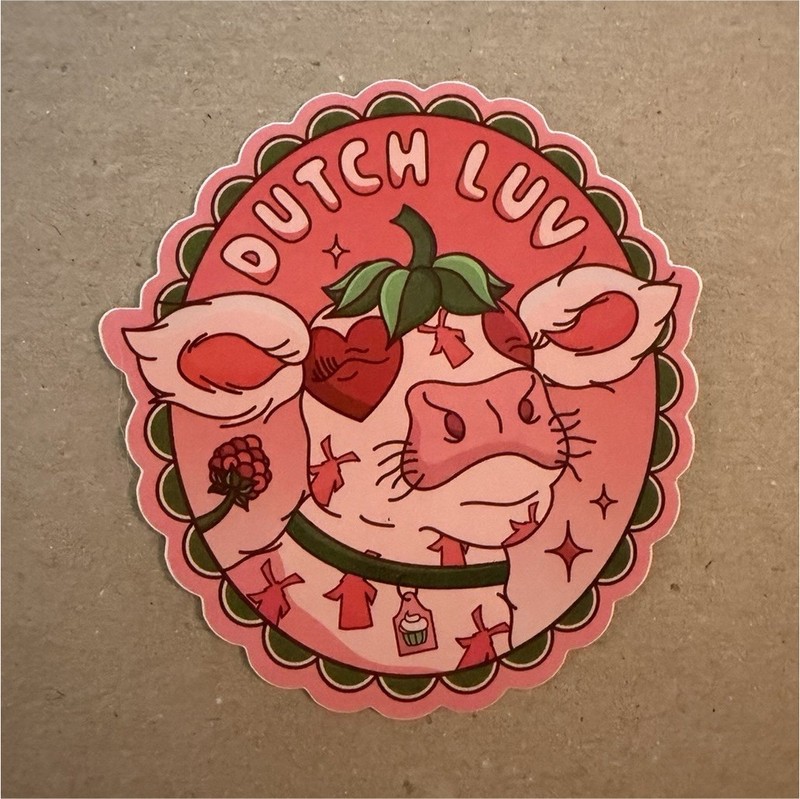 Dutch Bros Coffee Dutch Luv Sticker Pink Green Red Coffee & Tea Theme