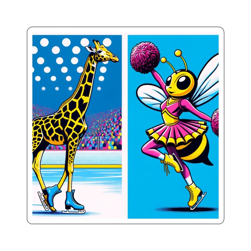 Sticker Giraffe Ice Skating Bumblebee Cheerleader Mash Up 2×2″ 3×3″ 4×4″ 6×6″