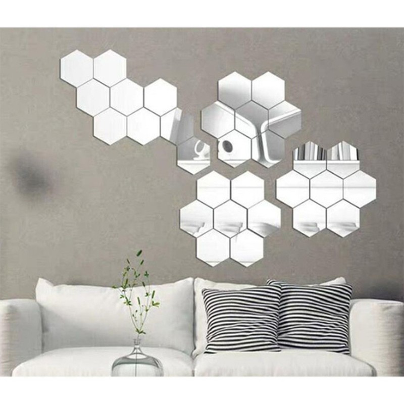 32 Pieces Hexagonal Mirror Wall Stickers for Home Walls Acrylic Panels gallery