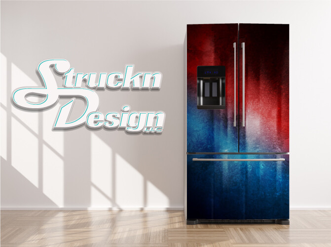 Red Blue Grunge Abstract Splatter USA Fridge Freezer Wrap Side Door Vinyl Decal