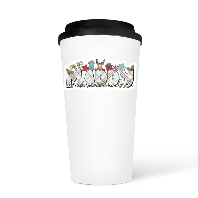 Custom Christmas Name Sticker Festive Holiday Design Gift Tag Vinyl Decal gallery
