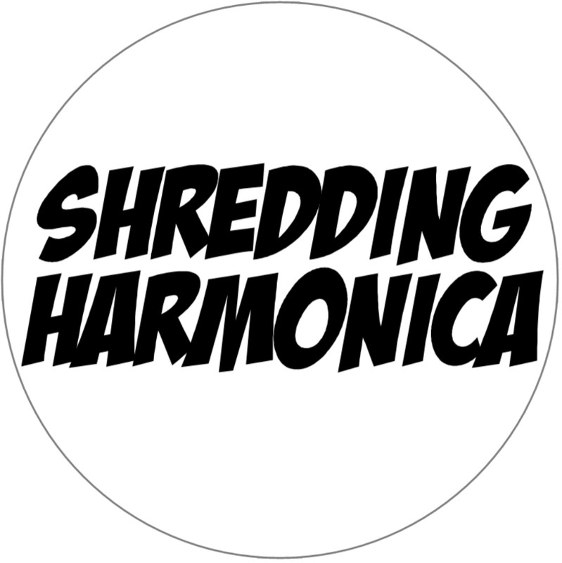 Shredding Harmonica – 3 Inch Circle Sticker 3″ x 3″ – Music Musician Band