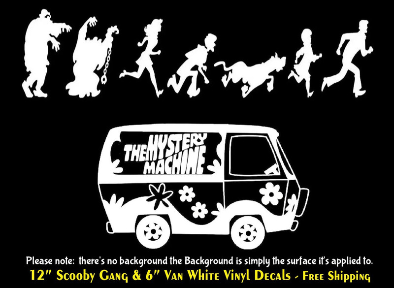 12″ Scooby Doo Gang & 6″ The Mystery Machine White Vinyl Decals Car Truck Window