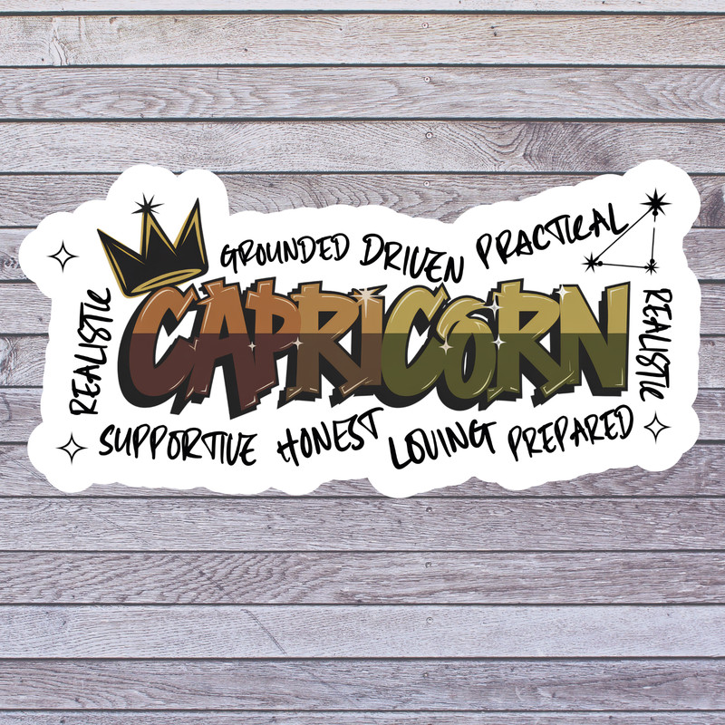 Capricorn sticker vinyl decal crowned capricorn word art zodiac typography
