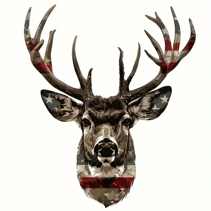 Vinyl Patriotic Deer Head Decal – American Flag Buck Sticker – Apprx. 4″ x 5″