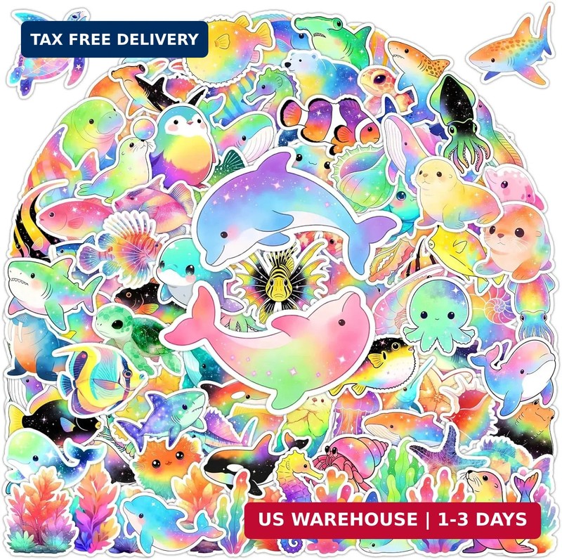 100 Pcs Cartoon Ocean Animal Stickers for Kids Adults, Cute Rainbow Animal Stick