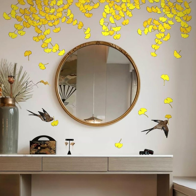 Elegant Gold Ginkgo Leaf Wall Stickers - Peel & Stick 6 Sheets for Luxury Decor gallery