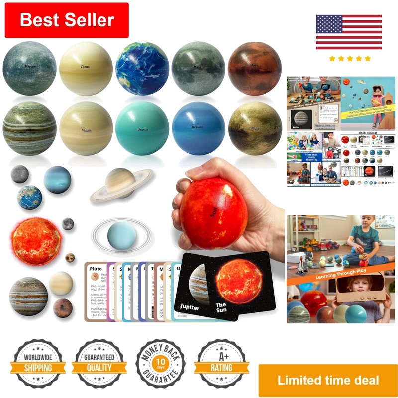 Solar System Stress Ball Set with Flashcards & Wall Decals – Space Toys for Kids